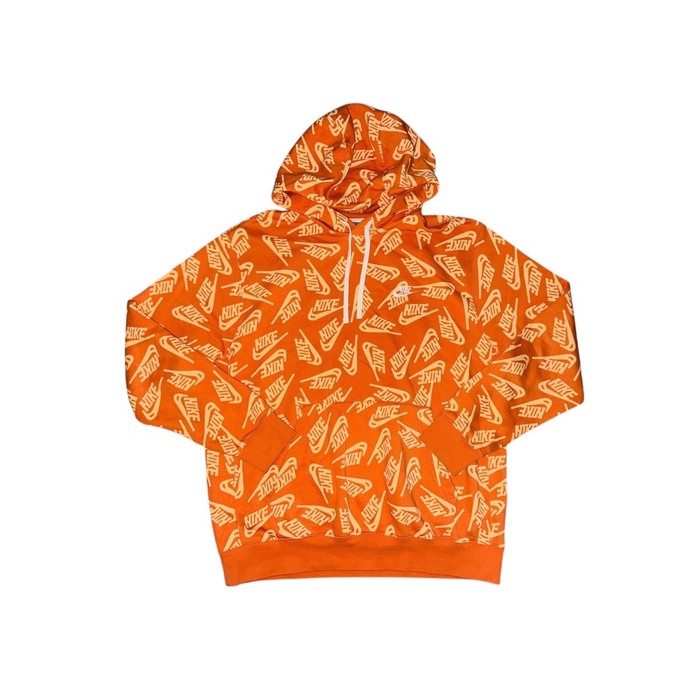 ND1‎ Nike All Over Print Pullover Hoodie Sweatshirt Orange Logo Large